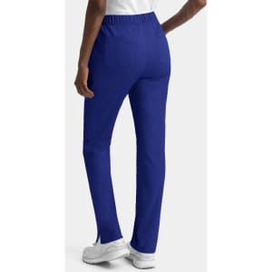 A pair of women's cargo pants in royal blue with a full elastic waistband, viewed from the back.