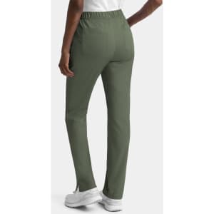 A pair of women's cargo pants in olive green with a full elastic waistband and two back pockets.