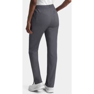 A pair of women's cargo pants in grey with a full elastic waistband, featuring two back pockets.