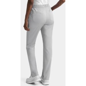 A pair of women's cargo pants in light grey with a full elastic waistband and two back pockets.