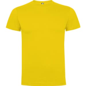 A yellow Dogo Premium T-Shirt, featuring a round neck and short sleeves. The shirt has a logo on the neck.