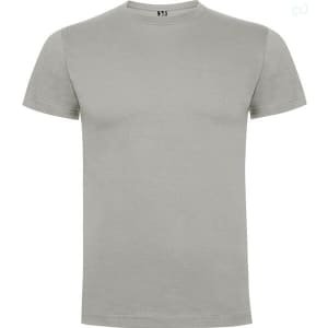 A grey Dogo Premium T-Shirt with a round neckline and short sleeves, featuring a logo on the collar.