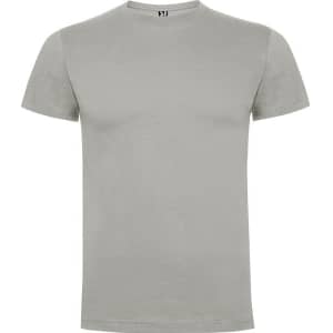 A light grey premium T-shirt with short sleeves and a round neckline, featuring a branding logo.