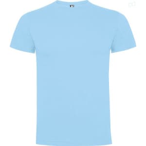 A light blue t-shirt with a crew neck design, featuring a logo on the label.