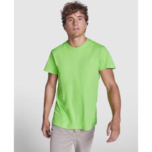 A bright green Dogo Premium T-Shirt displayed on a model, featuring a round neckline and short sleeves.