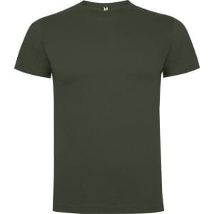 An olive green Dogo Premium T-Shirt, featuring short sleeves and a round neckline. It has a logo on the label.