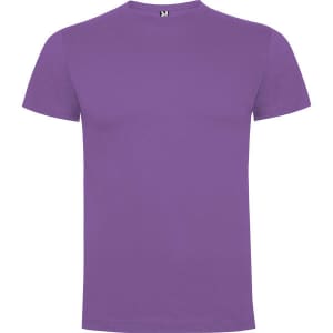 A purple premium t-shirt with a round neck and short sleeves, featuring a logo on the label.