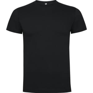 A black premium T-shirt with a classic crew neck and short sleeves. It features a logo on the label.