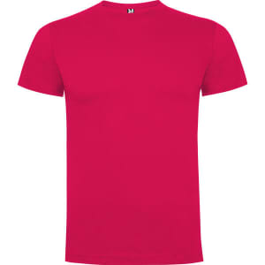 A red premium T-shirt with a simple design and a logo at the neckline.