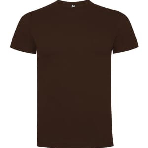 A brown Dogo Premium T-Shirt with a classic crew neck and short sleeves, featuring a logo on the label.
