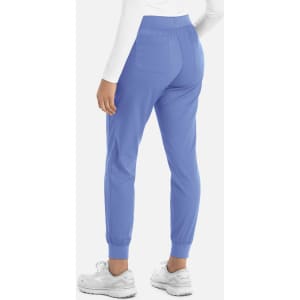 A pair of women's joggers in a light blue colour, featuring a fitted waist and tapered legs, with pockets.