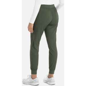 A pair of women's joggers in olive green, featuring a slim fit and elasticised cuffs at the ankles.