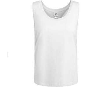 A white Nara Tank Top featuring a simple design and a branding label inside the neckline.