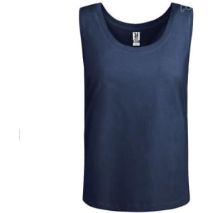 A navy tank top with a simple design, featuring a logo on the label. Ideal for casual wear or layering.