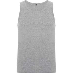 A grey tank top with a simple design and a small logo on the label.