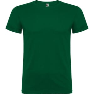 A green T-shirt with a classic crew neck design and a branded label at the neckline.