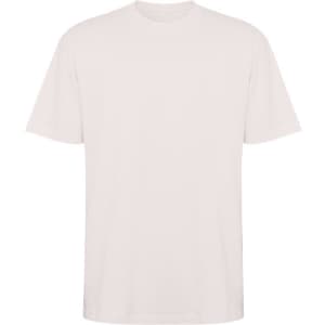 An oversized T-shirt in a plain light colour with short sleeves and a simple design. It features a logo.