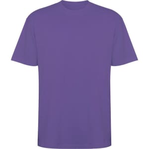 A purple oversized t-shirt featuring short sleeves and a simple design with a logo.