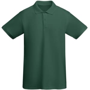 A dark green polo shirt with a collar and short sleeves. It features a logo on the front.