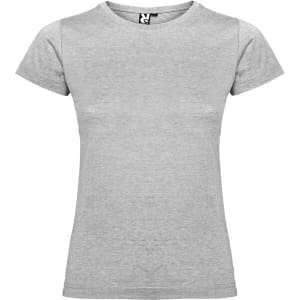 A grey t-shirt with a classic crew neckline and short sleeves. It includes a label and has no visible logos.