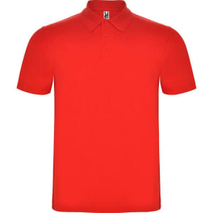 A red Austral Polo Shirt with a classic collar and short sleeves, featuring a logo.