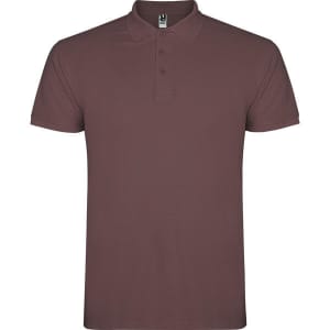 A brown Star Polo Shirt featuring a classic collar and three-button placket. It has a logo on the label.
