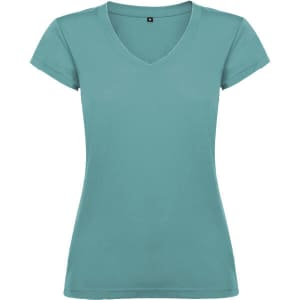 A teal Victoria T-Shirt with a fitted design and a v-neckline, featuring a small logo on the label.