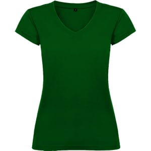 A green Victoria T-Shirt with a V-neck and short sleeves, featuring a logo.