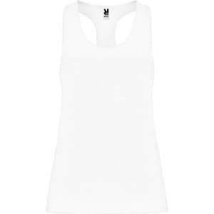 Aida Tank Top in white, featuring a sleeveless design and a logo at the neckline.