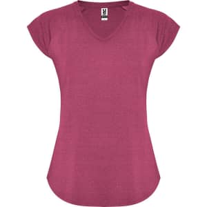 A magenta Avus T-Shirt featuring a V-neck design and capped sleeves, with a logo on the label.