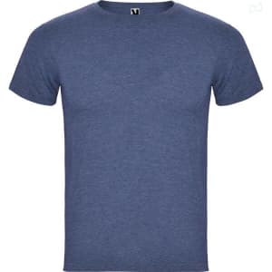 A navy blue t-shirt with a classic crew neck design and short sleeves, featuring a logo on the label.