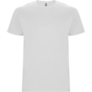A plain white Stafford T-shirt with a round neck and short sleeves, featuring a logo on the label.