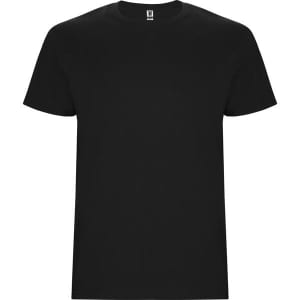 A black Stafford T-shirt featuring a classic round neckline and short sleeves. It includes a logo on the label.