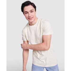 A cream Stafford T-Shirt worn by a young man, featuring a casual fit and short sleeves.