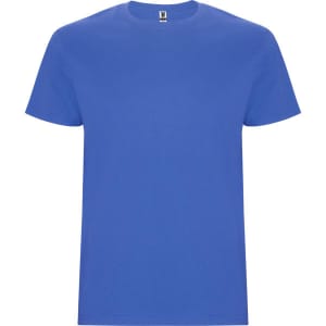 A blue Stafford T-Shirt featuring a crew neck and short sleeves. It has a logo on the label.