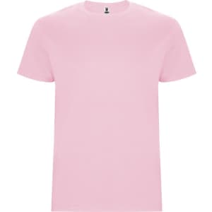 A pink Stafford T-Shirt displayed on a plain background, featuring a simple design and a logo at the neckline.