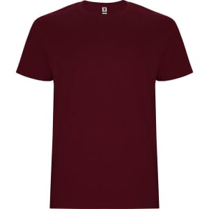 A maroon Stafford T-Shirt with a crew neckline and short sleeves. It features a logo on the label.
