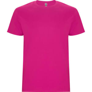 A pink Stafford T-Shirt with a plain design and a tag showing branding.