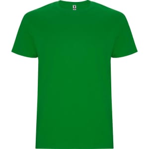 A green Stafford T-Shirt with a crew neck and short sleeves, featuring a logo on the collar.