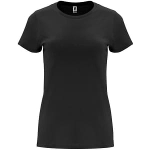 A black Capri T-Shirt with a classic crew neckline and short sleeves, featuring a branding logo.
