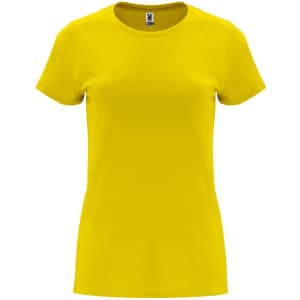 A yellow Capri T-Shirt with a fitted silhouette and short sleeves, featuring a logo on the neckline.