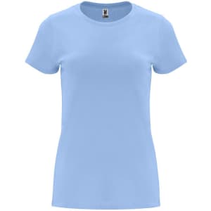 A light blue Capri T-Shirt featuring short sleeves and a fitted design, complete with a logo on the tag.