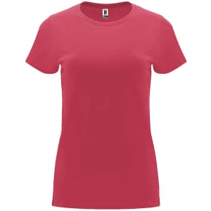 A pink Capri T-Shirt with a crew neck and short sleeves, featuring a logo.