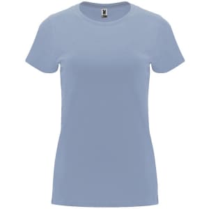 A light blue Capri T-Shirt with a classic crew neck and short sleeves, featuring a logo.