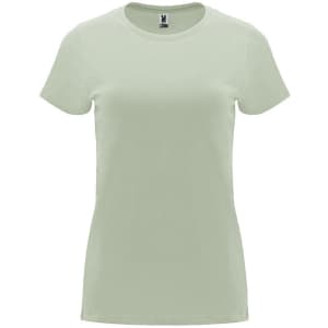 A light green Capri T-shirt with a crew neck and short sleeves, featuring a branding label.
