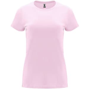 A pink Capri T-Shirt with a classic crew neckline and short sleeves, featuring a logo on the label.