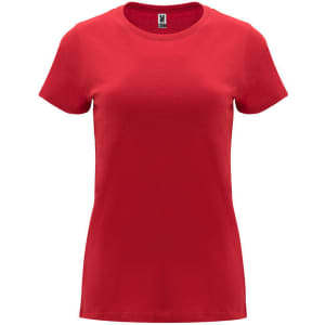 A red Capri T-Shirt with a classic short sleeve design and a logo near the neckline.