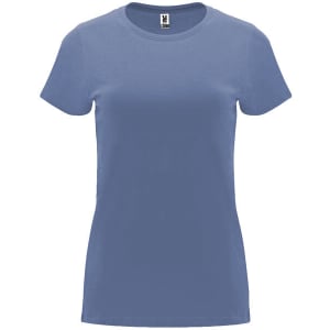 A blue Capri T-shirt with short sleeves and a fitted design. It features a logo on the label.