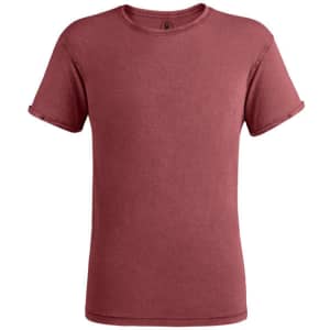 A maroon Husky T-Shirt with short sleeves and a casual fit. It features a logo on the front.