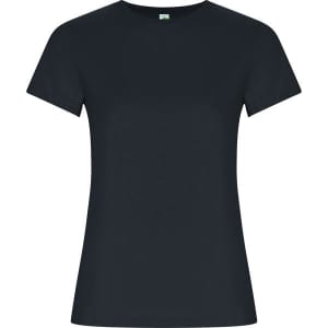 A navy women's T-shirt with a classic fit, short sleeves, and a simple design. It features a logo on the label.